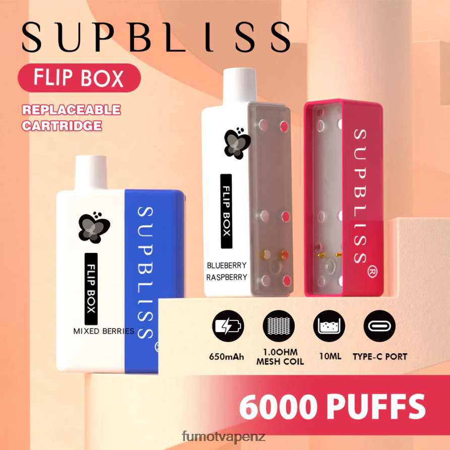 Fumot Supbliss Flip Box 6000 Replaceable Vape Kit - 10ML (1 Piece) Blueberry Raspberry - Fumot NZ 422VLN332