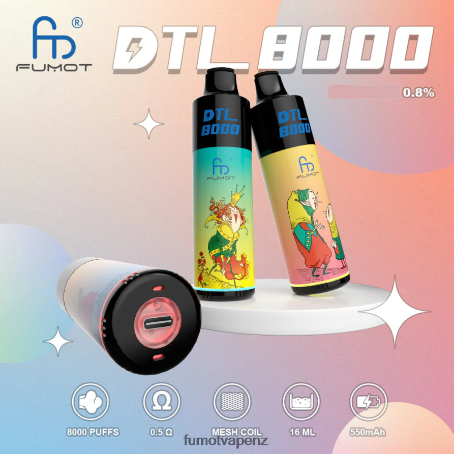 Fumot DTL 8000 Disposable Vape Pen - 16ML (1 Piece) Blue Raspberry Lemon - Fumot vape review 422VLN415