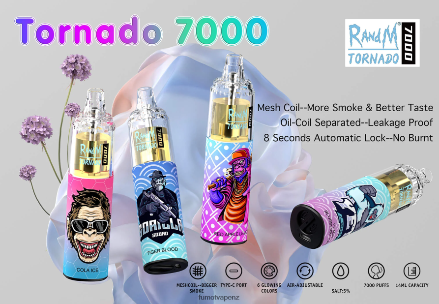 Fumot Tornado 7000 Disposable Vape Pen - 14ML (1 Piece) Tiger Blood - Fumot vape shop 422VLN107